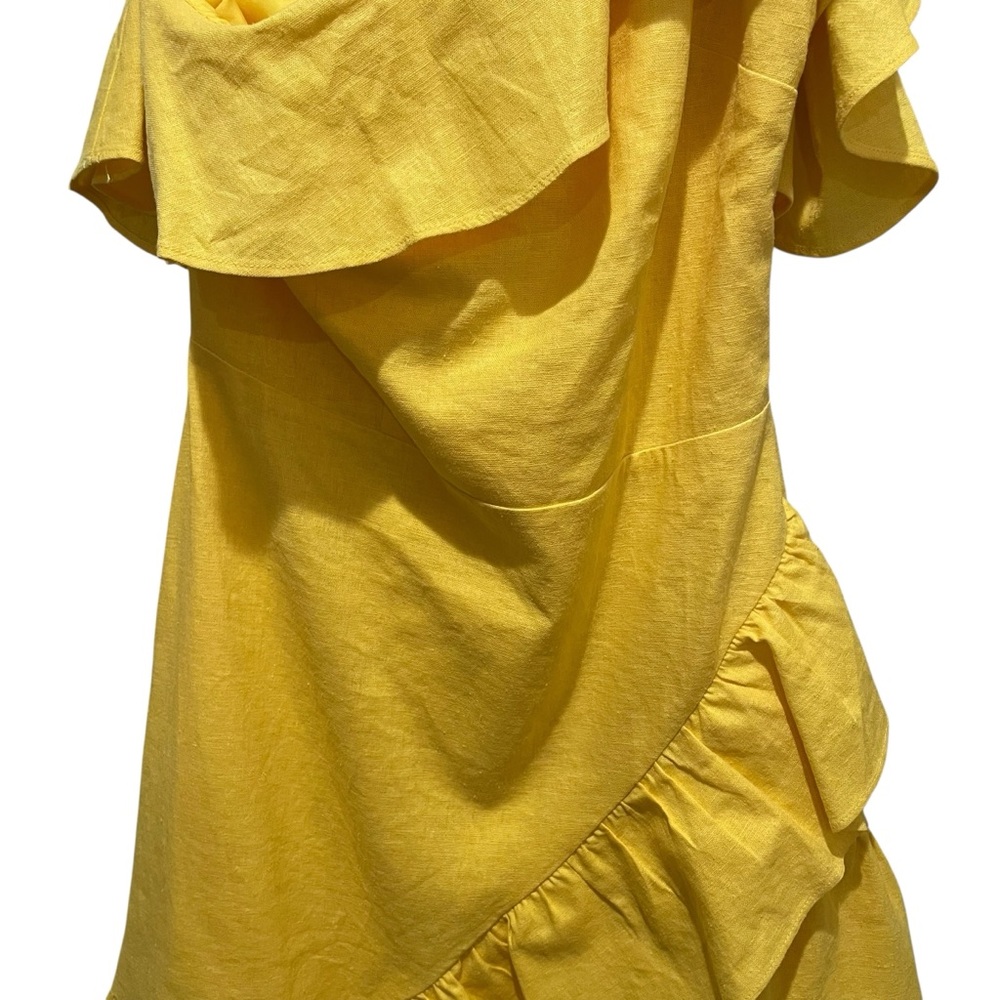 A New Day One Shoulder Ruffle Asymmetrical Hem Dress Yellow Women Size 2 NWT - Picture 5 of 9